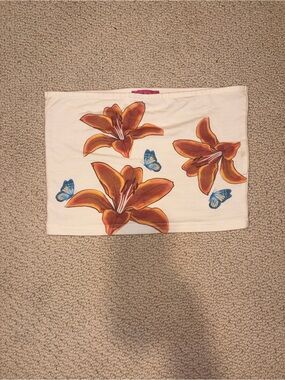 Edikted Orange Lily Floral Pillow Cover with Blue Butterflies